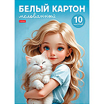 Картон белый А4 мелованный 10л " Hatber " Ласковые объятия, 190г/м2, в папке
