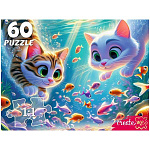 Пазлы " Рыжий кот " 60элементов Котята под водой 33*24см, картонная упаковка 19*14*3,5см