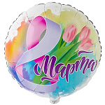 Шар фольгированный 18"/46см Круг 8 марта Нежные тюльпаны