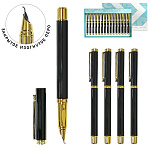 Ручка перьевая " KWELT " закрытое изогнутое перо, поршневой конвертер для заправки чернилами, цвет корпуса - черный/золотой, картонная упаковка