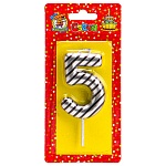 Свеча для торта цифра " Миленд " 5, серебряная в полоску, 14*6,5*1см, картонный блистер, европодвес