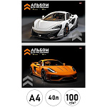 Альбом А4 40л " Проф-Пресс " Спорткары, скоба, обложка- мелованная бумага, блок- офсет 100г/м2, 2 дизайна в спайке