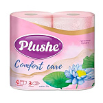 Бумага туалетная 3-сл " Plushe " Comfort care water lily, розовый, 4 рулона со втулкой, 25м, с перфорацией