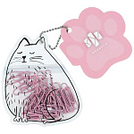 Скрепки " Феникс " 28мм металлические розовые 40шт Белый котик, индивидуальная упаковка