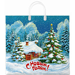 Пакет Новогодний ПЭ " Интерпак " с пластиковой ручкой ПВД, 38*35см 90мкм Чудный лес