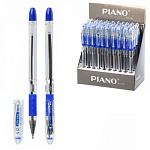 Ручка шариковая " Piano " синяя 0,5мм, толщина письма 0,25мм, резиновый держатель, игольчатый пишущий узел, чернила на масляной основе, металлический наконечник, прозрачный корпус, дисплей