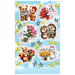 Наклейки " Мир открыток " 0-11 А6 Лесные зверята с цветами, без отделки