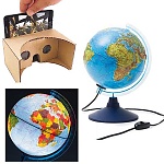 Глобус физико-политический интерактивный рельефный с подсветкой от сети 210мм " Globen " в наборе: очки виртуальной реальности (VR), картонная коробка