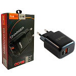 Блок питания сетевой " FaisON " C-16 Core черный, 3,0А, 20W, QC3.0, FCP, SCP, AFC, PD3.0, USB, Type-C, пластик (кабель в комплект не входит)