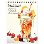 Скетчпад, крафт-бумага 80г/м2, А6, 125*150мм, 40л, спираль сверху, 7БЦ, офсет, без линовки, обложка - мелованный картон, жесткая подложка, " Феникс " Десерт