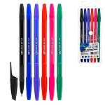 Набор шариковых ручек " Basir " 6цв, синяя, красная, чёрная, зелёная, розовая, фиолетовая, 0,7мм, чернила на масляной основе, цветной корпус, пластиковая упаковка на кнопке, европодвес