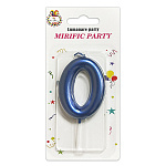 Свеча для торта цифра " KWELT " 0, синяя, 6*4*1см, на палочке, картонный блистер 14*7*1,5см, европодвес