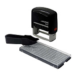 Штамп самонаборный автоматический " deVente " 8051 3-строчный, 14*38мм, корпус черный, пластиковый, soft touch, в комплекте: встроенная сменная подушка, основная касса, пинцет, в блистере