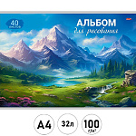 Альбом А4 32л " Проф-Пресс " Горный пейзаж- 5, склейка, обложка- мелованная бумага, блок- офсет 100г/м2, 1 дизайн в коробке