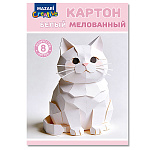 Картон белый А4 мелованный 8л " Mazari " Кот, 240г/м2, в папке