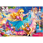 Пазлы " Рыжий кот " Макси. 24элемента Принцесса с кошкой и щенком 30*21,5см, картонная упаковка 18,6*13*4см