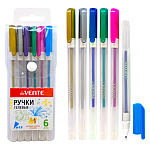 Набор гелевых ручек " deVente " Hit Metallic 6цв, 0,8мм, металлик, прозрачный корпус, сменный стержень, ПВХ, европодвес