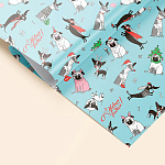 Упаковочная бумага Новогодняя " Миленд " 70*100см 10 листов, Новогодние мопсы, в рулоне, понтон золото, 90г/м2