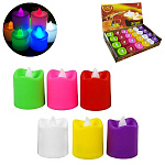 Свеча светодиодная " KWELT " 3,5*3,5*4,5см ассорти 6 цветов (зеленый, розовый, желтый, фиолетовый, белый, красный), батарейки в комплекте, картонная упаковка 24*15,5*5см