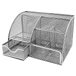 Подставка " KWELT " 7 отделений (1 выдвижное), 22*14*13см, металлическая, сетчатая, серебро, картонная упаковка