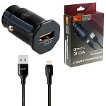Зарядное устройство автомобильное " FaisON " A-20 Edge черное, 3,0А, QC3.0, USB, пластик, кабель Lightning, 1м