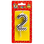 Свеча для торта цифра " Миленд " 2, серебряная в полоску, 14*6,5*1см, картонный блистер, европодвес