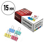 Зажимы " KWELT " цветные 15мм 12шт/уп, картонная упаковка