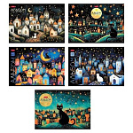 Альбом с пластиковой обложкой А4 48л " Hatber " Лунный котик (ассорти), скоба, блок- офсет 100г/м2, 5 дизайнов в спайке