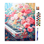 Картина по номерам " Mazari " 30*40см Цветы и рояль, состав набора: холст на подрамнике, акриловые краски, кисти, глянцевый защитный лак, крепеж, графическая схема, термоусадочная пленка