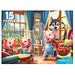 Пазлы " Рыжий кот " Макси. 15элементов Три веселых поросенка и волк, 30*21,5см, картонная упаковка 13*18,3*3,6см