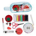 Инструменты для шитья " Blitz " в наборе: иглы - 16шт, ножницы - 1шт, нитки - 10 катушек, сантиметр 150см - 1шт, булавки для закалывания с шариком - 40шт, игольница - 1шт, наперсток - 1шт, вспарыватель - 1шт, нитковдеватель - 1шт, карандаш - 1шт, пластико