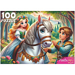 Пазлы " Рыжий кот " 100элементов Принцесса на лошади 22,5*16,5см, картонная упаковка 18*12,5*3,5см