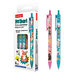 Набор автоматических шариковых ручек " Hatber " PetZone синяя 0,7мм, 6шт, чернила на масляной основе, цветной пластиковый корпус, 2 дизайна, картонная упаковка, европодвес