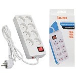 Сетевой фильтр " Buro "  1,8м 8 розеток, 10А, защита от короткого замыкания, защита от перегрева, белый