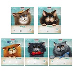 Тетрадь А5 18л клетка " Erich Krause " Funny Cats, офсет, на скобе, обложка - мелованный картон, 5 дизайнов в спайке