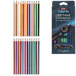Карандаши цветные деревянные Tronix 24цв " Hatber " трехгранные, картонная упаковка, европодвес