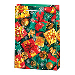 Пакет Новогодний бумажный " Мир открыток " 32,5*45*10см Подарки, шарики, снежинки, ламинированный