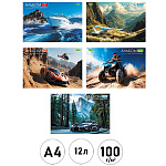 Альбом А4 12л " Hatber " Попутный ветер (ассорти), на скобе, обложка- плотная офсетная бумага, блок-офсет- 100г/м2, 5 дизайнов в спайке