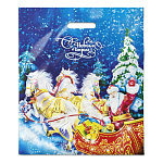 Пакет Новогодний ПЭ " Интерпак " с вырубной ручкой ПВД, 40*47см 45мкм Сани