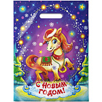 Пакет Новогодний ПЭ " Интерпак " с вырубной ручкой ПВД, 30*40см 30мкм Бурка