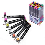 Набор маркеров для скетчинга " Mazari "  24цв Fantasia Main colors (основные цвета), двухсторонние, 3,0-6.2мм, пулевидный/клиновидный, четырехгранный корпус, пластиковая упаковка