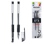 Набор гелевых ручек " Mazari " Для ЕГЭ черная 0,5мм, толщина письма 0,3мм, 2шт, пулевидный пишущий узел, прозрачный пластиковый корпус, резиновый держатель, сменный стержень 128мм
