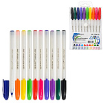 Набор шариковых ручек " Basir " 10шт, 1мм, белый трехгранный корпус, цветной колпачок, в цвет чернил, чернила на масляной основе, пластиковая упаковка на кнопке, европодвес