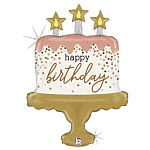Шар фольгированный фигурный " Браво " 33"/84см Торт со свечами и конфетти, розовый