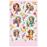 Наклейка " Мир открыток " 0-11 А6 Девочки с букетами