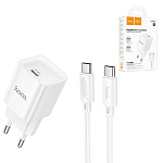 Зарядное устройство сетевое " Hoco " C146A Charm белое, 3,0А, PD 20W, Type-C, пластик, кабель Type-C, 1м