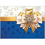 Конверт для подарочного сертификата " Праздник " 170 Бант на синем, 100*74мм, глянцевый УФ-лак, без текста