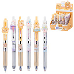 Ручка шариковая автоматическая " Basir " Зайчик мишка, синяя, 0,5мм, резиновый держатель, цветной корпус с рисунком, ассорти, клип с насадкой - зайчик, мишка, картонный дисплей