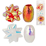 Набор для упаковки подарков: бант звезда 7см 2шт + лента 10м 2шт, Дуо перламутр/золото, пластиковая упаковка, европодвес