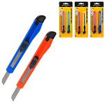 Набор ножей канцелярских " Basir " 9мм 2шт, цветной пластиковый держатель, ручной фиксатор длины лезвия, блистер, европодвес